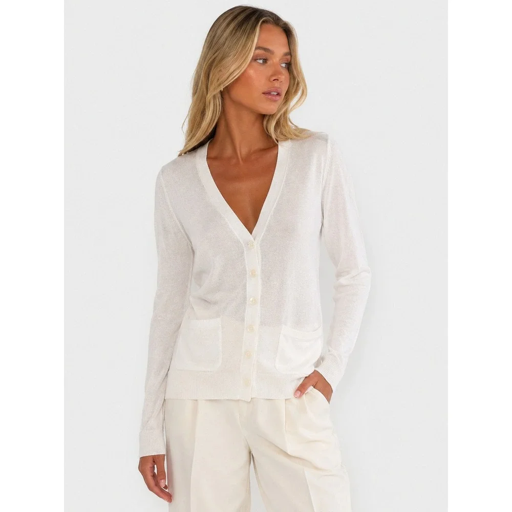 Ralph Lauren Sport White Cotton Linen Knit Cardigan Sweater XS